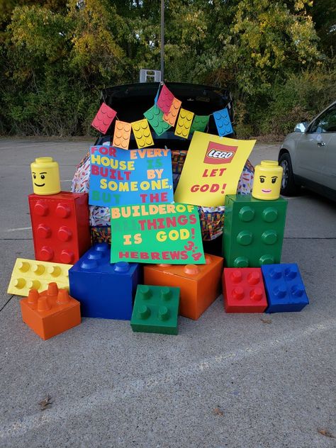 Kingdom Builders Trunk Or Treat, Lego And Let God Trunk Or Treat, Lego Theme Trunk Or Treat, Lego Parade Float Ideas, Lego Themed Trunk Or Treat, Art Theme Trunk Or Treat, Lego Parade Float, Lego Trunk Or Treat Ideas For Cars, Jesus Themed Trunk Or Treat