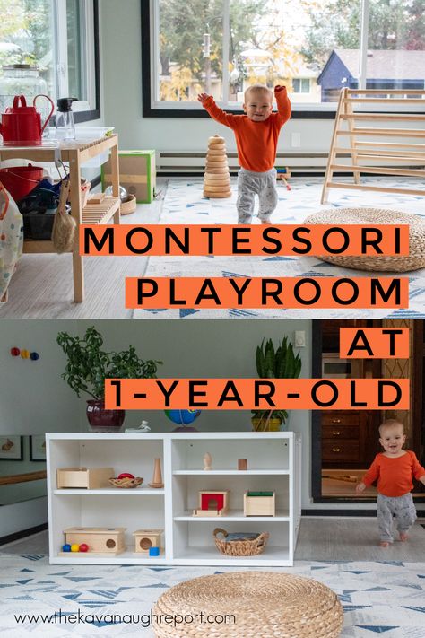 Goodbye Montessori Movement Area Playroom For One Year Old, Montessori Playroom 12 Months, Montessori Play Area In Living Room, Montisorri Playroom Ideas, Baby Play Area In Living Room, Small Montessori Bedroom, Montessori Playroom Small Space, Baby Montessori Room, Infant Play Area