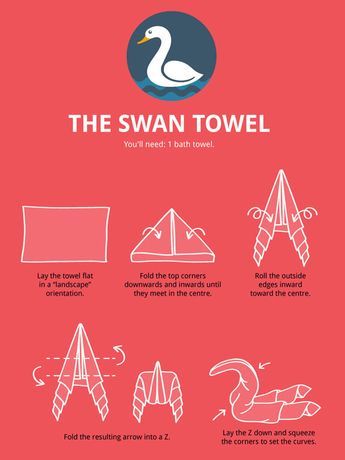 Towel Animal Folding Infographic: Ultimate Guide to Create Your Own Towel Animal How To Make Towel Animals, Towel Swan, Towel Folding Ideas, Toilet Paper Origami, Washcloth Animals, Towel Origami, Washcloth Crafts, Fold Towels, Towel Folding