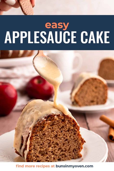 Our Applesauce Cake starts with a box of spice cake mix and a jar of applesauce! This Fall cake is so simple to whip up and that browned butter glaze on top is irresistible. Applesauce Cake Mix Recipe, Spice Cake Mix Recipes, Cake Mix Recipes Homemade, Recipe Using Applesauce, Bundt Cake Mix, Applesauce Spice Cake, Applesauce Cake Recipe, Doctored Cake Mix Recipes, Raisin Cake