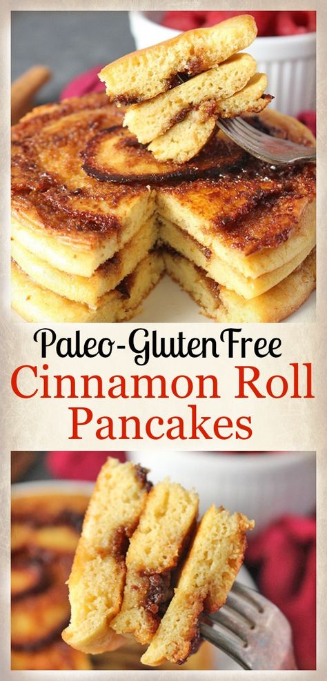 Paleo Snack, Cinnamon Roll Pancakes, Paleo Recipes Breakfast, Cinnamon Pancakes, Keto Vegan, Paleo Snacks, Cinnamon Swirl, Fluffy Pancakes, Paleo Breakfast