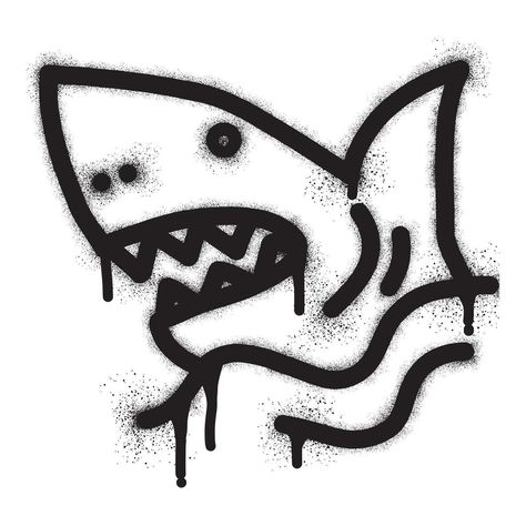 Shark graffiti with black spray paint Spray Paint Inspiration, Sharpie Graffiti Art, Spray Paint Doodles, Spray Paint Poster, Simple Spray Paint Art, Graffiti Drawing Doodles, Spray Paint Room Wall Art, Small Graffiti Art, Spray Wall Painting