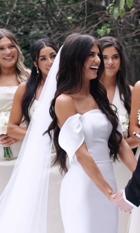 Wedding Dresses With Hair Down, Wedding Hair Down Middle Part With Veil, Bride Hair Down Straight, Bride Wedding Hair Down With Veil, Extra Long Wedding Hair, Best Hairstyles For Strapless Wedding Dress, Long Wavy Wedding Hair With Veil, Long Hair Wedding Styles All Down Middle Part, Long Curled Bridal Hair