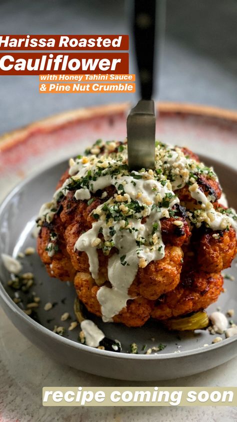 Stuffed Cauliflower, Cauliflower Recipes Roasted, Whole Roasted Cauliflower Recipes, Whole Baked Cauliflower, Whole Cauliflower Recipes, Roasted Whole Cauliflower, Tahini Cauliflower, Lebanese Cauliflower Recipes, Harissa Cauliflower