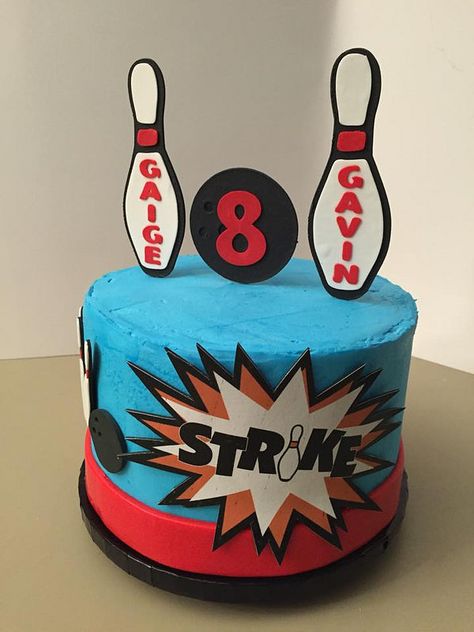 Bowling Themed Birthday Cake, Bowling Cakes For Boys, Bowling Theme Cake, Bowling Cake Ideas, Gaming Birthday Cake, Bowling Birthday Cake, Bowling Theme Party, Bowling Birthday Party Ideas, Bowling Party Decorations