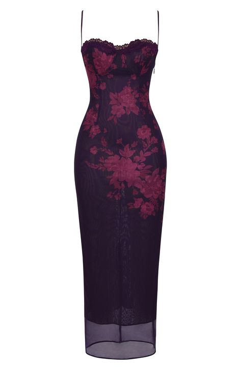 HOUSE OF CB Aiza Floral Underwire Cocktail Dress | Nordstrom Maxi Dress Prom, Floral Print Maxi Dress, Floral Print Maxi, House Of Cb, Printed Maxi, Printed Maxi Dress, Purple Dress, Dark Purple, Fitted Dress