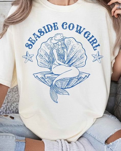 NEW GRAPHIC 🐚 🌊 Shop “SEASIDE COWGIRL WESTERN COUNTRY GRAPHIC TEE” milaraeboutique.com (20% off your first order code “take20”) Country Graphic Tees, Country Outfits Women, Cowgirl Graphic, Summer Neutrals, Pants Gift, Midi Tank Dress, Cowgirl Shirts, Cowgirl Western, Coastal Cowgirl