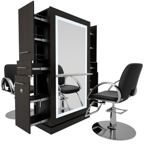 Novvo Etopa - Chicago Styling Stations Styling Mirror, Hair Salon Stations, Salon Styling Stations, Barber Shop Interior, Space Saving Shoe Rack, Hair Stations, Home Hair Salons, Hair Salon Interior, Salon Suites Decor