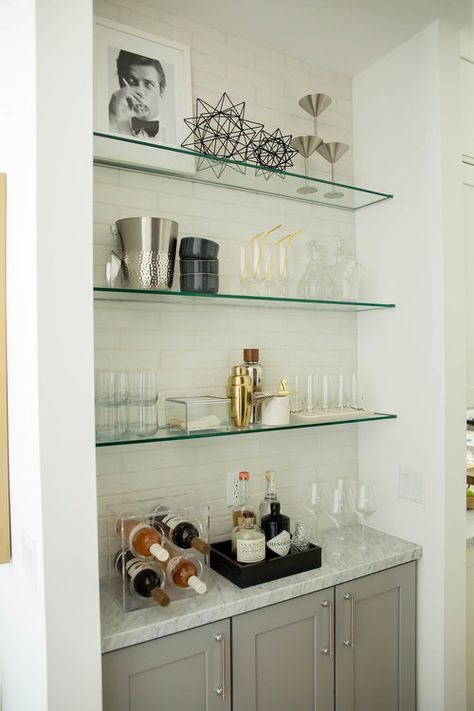 glass Shelves marble counter home bar | THE LifeStyled COMPANY