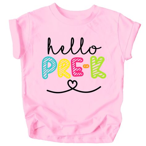 PRICES MAY VARY. Hello Pre-K Back to School Shirt - This back to school shirt is perfect for your preschoolers back to school outfit High quality and professional print - It doesn't just look high quality, it is high quality! Designed and printed in the USA - We are a Phoenix based company who knows how to celebrate your special occasion. We have a great quality product and a perfect fit. Make your little one's first day back to school picture perfect with this adorable colorful back to school s First Day Of School Gift, Back To School Shirts, First Day Back To School, Back To School Pictures, School Picture, School S, Back To School Outfit, School Pictures, School Gift