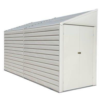 Shop Arrow 4-ft x 10-ft Yard Saver Galvanized Steel Storage Shedundefined at Lowe's.com. An innovation in compact, economical storage space solutions, the Yardsaver fits in and blends in like no other building can. The horizontal paneling looks Double Door Entryway, Steel Storage Sheds, Carport Sheds, Roof Storage, Lean To Shed, Backyard Storage, Metal Storage Sheds, Outdoor Buildings, Steel Storage