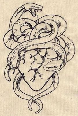 Snakes and Heart_image Tattpp Designs, Snake Heart Tattoo, Snake Heart, Rose Drawing Tattoo, Snake Drawing, Fan Tattoo, Urban Threads, Heart Drawing, 1 Tattoo