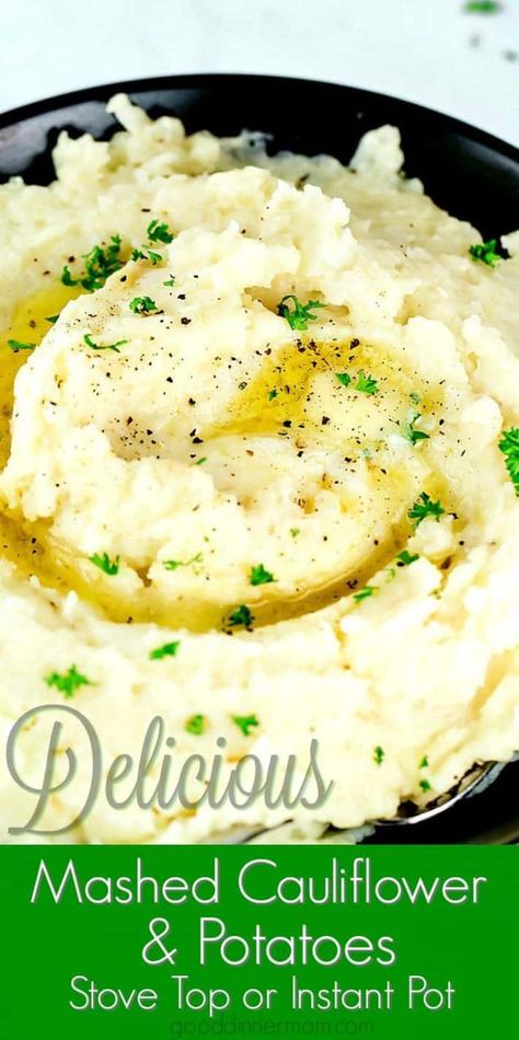 Mashed cauliflower and potatoes with roasted garlic and herbs for a low carb side that tastes incredible. Here's your new favorite side dish. #instantpot #recipes Mashed Potatoes And Cauliflower, Vegetable Mash, Ww Sides, Keto Veggies, Veggie Dinners, Low Carb Side, Bacon Seasoning, Best Side Dish, Whipped Potatoes