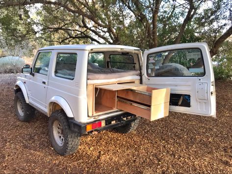 Suzuki Jimny Camping Setup, Suzuki Jimny Camper, Suzuki Jimny Camping, Sj410 Suzuki, Jimny Camping, Jimny Camper, New Suzuki Jimny, Mini Trucks 4x4, Teardrop Camper Plans