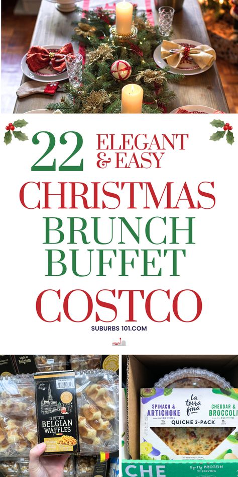 Looking for Christmas brunch food ideas? From casseroles and quiche to a DIY granola station and mimosas, Costco has everything you need for a festive and stress-free Christmas brunch party. Perfect for a Christmas morning brunch or a Christmas brunch buffet, these Christmas brunch menu ideas make hosting easy. Create an elegant spread with delicious, budget-friendly Christmas breakfast foods everyone will love. Costco is your go-to for the ultimate Christmas brunch food inspiration! Christmas Brunch Display, Easy Christmas Hosting Ideas, Easy Breakfast Party Food, Christmas Morning Breakfast Spread, Costco Christmas Party Food, Brunch Food List, Brunch Buffet Ideas Food Stations, Christmas Brunch Party Decorations, Easy Christmas Buffet Ideas