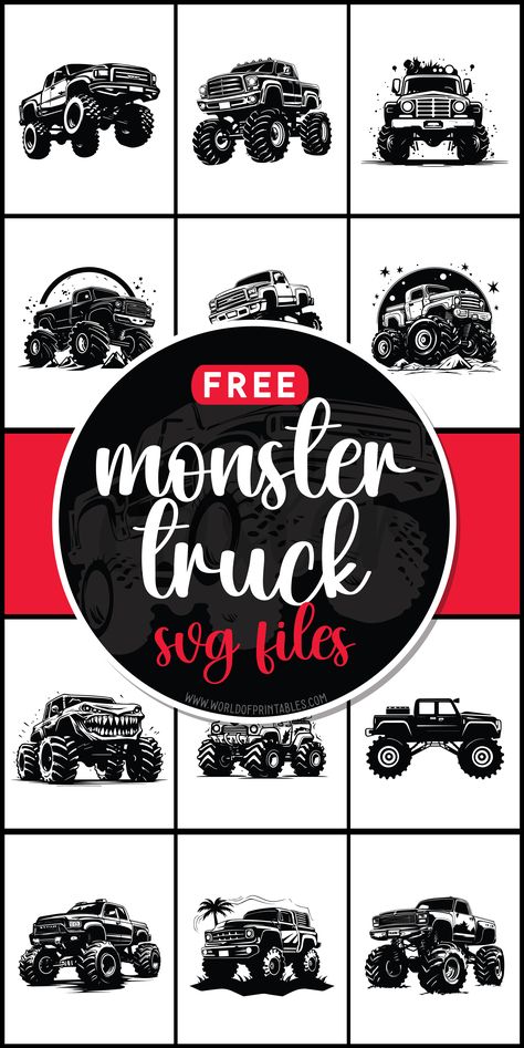 Rev up your crafting game with free monster truck SVG files! Drive into excitement with bold designs perfect for adding a rugged edge to your projects. 🚚💨 Monster Truck Silhouette, Monster Jam Svg Free, Monster Truck Svg Free, Truck Svg Free, Monster Truck Rally, Monster Truck Svg, Cricket Machine, Freebie Svg, File Ideas