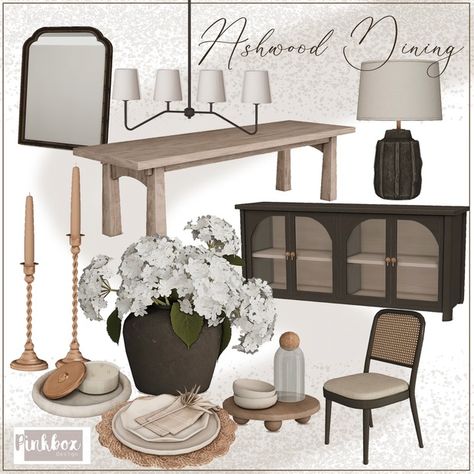 Ashwood Dining | Patreon Sims 4 Dining Cc, Pinkbox Anye, Mod Furniture, The Sims 4 Pc, Sims 4 House Building, Dining Room Cozy, Free Sims 4, Sims 4 Dresses, Sims 4 Cc Furniture