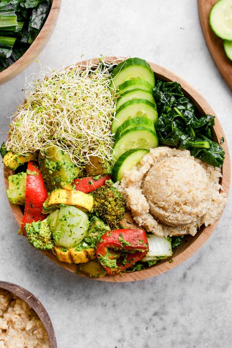 Vegan Superfood Recipes, Vegan Protein Bowls, Healthy Power Bowl Recipes, Pesto Buddha Bowl, Womb Cleanse, Vegan Nourish Bowl, Superfood Meals, Wellness Bowl, Nourishing Bowls