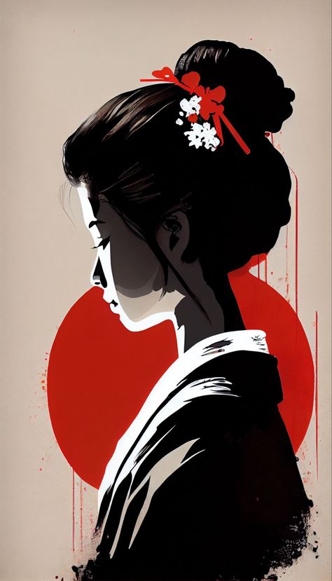 Japan Inspired Art, Geisha Art Illustrations, Japan Art Illustration, Japanese Digital Art, Japanese Geisha Art, Feminine Painting, Geisha Painting, Portrait Art Drawing, Geisha Drawing