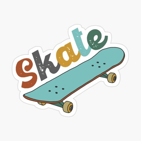 Get my art printed on awesome products. Support me at Redbubble #RBandME: https://www.redbubble.com/i/sticker/Skateboard-Retro-by-Pickle-Lily/47863028.JCQM3?asc=u Skate Stickers Skateboards, Skateboard Drawing Aesthetic, Skateboard With Stickers, Skateboard Stickers Aesthetic, Skating Stickers, Skateboard Wallpaper, Sticker Skateboard, Retro Skateboard, Skateboard Aesthetic