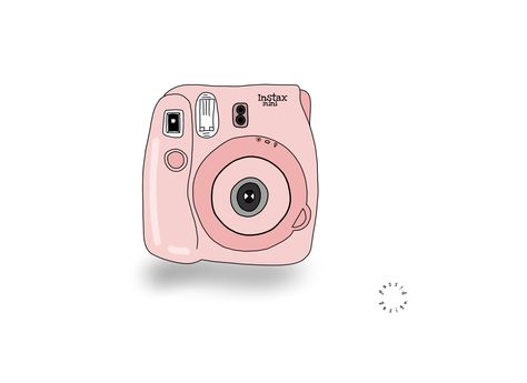 Kawaii Camera Icon, Instax Mini 9 Aesthetic, Instax Drawings, Instax Journal, Camera Icon Pink, Cute Pink App Icons, Kawaii Camera, Camera Sketch, 9 Aesthetic