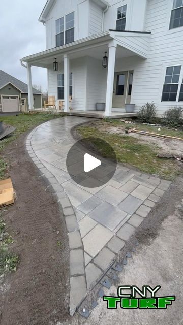 CNY Turf on Instagram: "Another walkway in before the weekend 😎 using @techobloc BLU60 Smooth- Shale Grey pavers with a Villagio Shale Grey border 🔥 

#hardscape #hardscapedesign #homeimprovement #syracuselandscaper #outdoorliving" Grey Pavers, Shale Grey, Hardscape Design, April 26, Walkway, The Weekend, Outdoor Living, Porch, Home Improvement