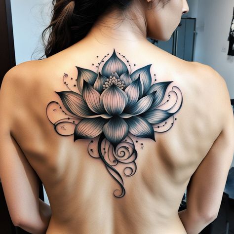 "Lotus Serenity: A Dance of Elements" A graceful back tattoo featuring blooming lotus flowers surrounded by intricate freehand designs. The combination of swirling lines and geometric patterns embodies a sense of peace and femininity. #SerenityTattoo #FeminineArt #BodyInk #inkedtattoo #inkdrawing #inkedgirls #inkedup #inkart #tattooshop #tattooed #tattoo #tattooart #tattooideas #tattoodesign #tattooartist #tattoos #inktattoo #ink Lotus Flower Back Tattoo, Asian Tattoos For Women, Serenity Tattoo, Private Tattoos, Blooming Lotus, Flower Tattoo Back, Asian Tattoos, Feminine Art, Inked Girls