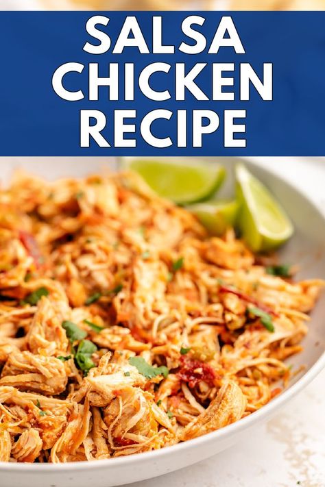 Close up view of shredded chicken in a dish. Salsa Chicken Instant Pot, Salsa Chicken Tacos, Instant Pot Salsa Chicken, Instant Pot Salsa, Chicken Jambalaya, Tex Mex Chicken, Mexican Shredded Chicken, Flavorful Dinner, Mexican Chicken Recipes