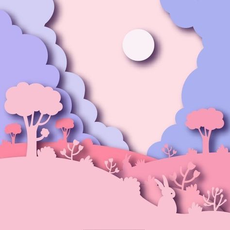 Papercut Illustration Vector, Papercut Landscape, Papercutting Illustration, Spring Illustration Design, Easter Landscape, Paper Cutout Effect, Papercut Illustration, Papercut Design, Cut Paper Illustration