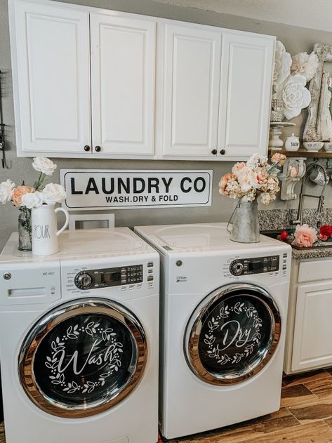 Washer and dryer decals – Fancy Fix Decor for front loader washing machine. Laundry co sign. farmhouse laundry room decorating ideas. Washer And Dryer Decals, Laundry Room Decorating, Stylish Laundry Room, Dream Laundry Room, Farmhouse Laundry, Farmhouse Laundry Room, Laundry Decor, Small Laundry Room, Laundry Room Storage