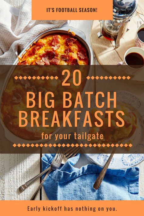 Batch Breakfast Ideas, Big Batch Breakfast, Breakfast Tailgate Food, Batch Breakfast, Group Breakfast, Team Meal, Breakfast Potluck, Work Breakfast, Breakfast Catering