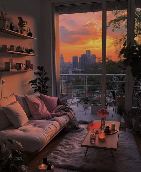 Big Windows Apartment Aesthetic, Aethstetic House Interior, Studio Organization Apartment, Cozy High Rise Apartment, Studio Apartment Decorating Cozy, Big Apartment Aesthetic, Living Room Designs For Apartments, Appartment Interiors Aesthetic, Apartment With Big Windows