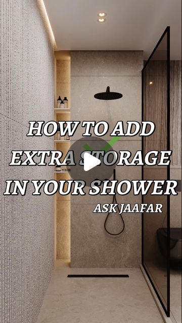 Jaafar Daher on Instagram: "How to add extra storage in your shower ? 

#Interiordesign #architecture #askjaafar #askmeanything #questiondesigner" Built In Shower Storage, Bath Closet Organization, Master Bath Storage Ideas, Inside The Shower Storage Ideas, Shower With Storage, Rhythm Architecture, Shower Shelving, Bathroom Shower Shelves, Toilet Storage Ideas