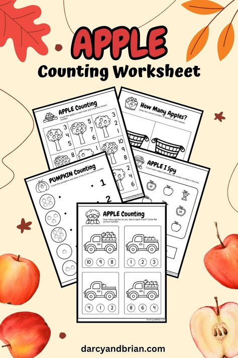 "Looking for a way to make learning numbers extra fun? An apple counting worksheet might be just what you need! Imagine your child eagerly counting apples as they build early math skills.  These fall activities for children are perfect for a fall-themed lesson at school or a cozy afternoon at home. Kids love the playful apple theme, which makes math feel more like a game than a chore.  It’s an excellent fit for celebrating the apple harvest season or prepping for back-to-school.  Whether for Edible Kids Crafts, Worksheet For Preschoolers, Apple Counting, Autumn Themed Activities, Counting Worksheet, Fall Paper Crafts, Cozy Afternoon, Halloween Decorations For Kids, Pumpkin Images