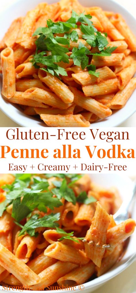 Gluten-free vegan penne alla vodka Gluten Free Vodka Pasta, Gluten Free Dairy Free Pasta, Dairy Free Vodka Sauce, Gluten Free Pasta Sauce, Quick Pasta Sauce, Dairy Free Pasta Recipes, Red Sauce Recipe, Dairy Free Protein, Penne Alla Vodka