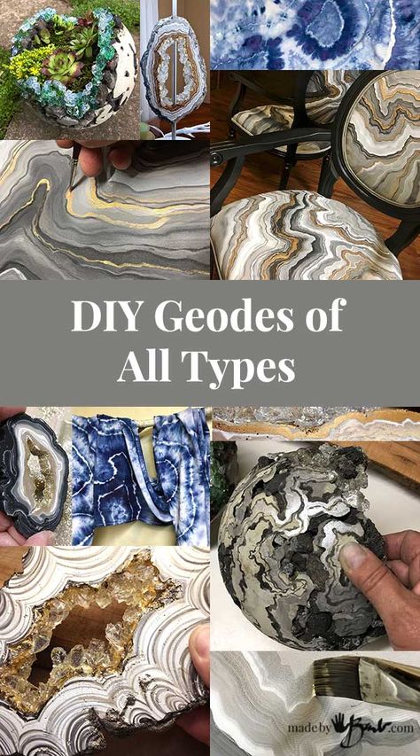 DIY Geodes of all Types - Made By Barb - many projects realistic designs Diy Techniques And Supplies, Concrete Diy Projects, Cement Art, Diy Techniques, Geode Art, Concrete Crafts, Cement Crafts, Diy Pottery, Diy Crystals