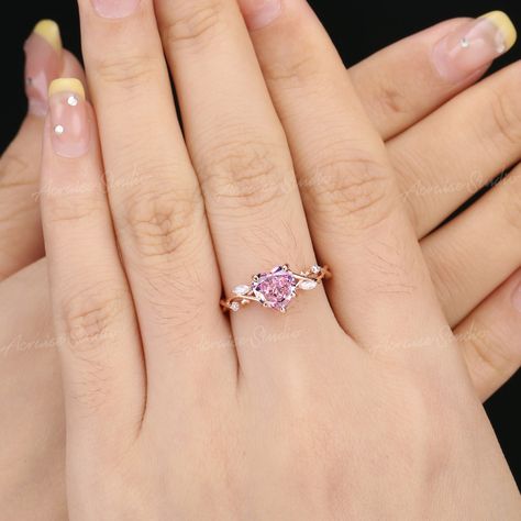 Unique Pink Sapphire Leaf Floral Engagement Ring Rose Gold Sailor Moon Pink Heart Sapphire Wedding Ring Anniversary Promise Rings for Women - Etsy Australia Pink Promise Rings, Sailor Moon Ring, Sailor Moon Pink, Pink Diamond Wedding Rings, Wedding Rings Pink Sapphire, Pink Heart Rings, Sapphire Wedding Ring, Heart Wedding Rings, Sapphire Wedding Rings