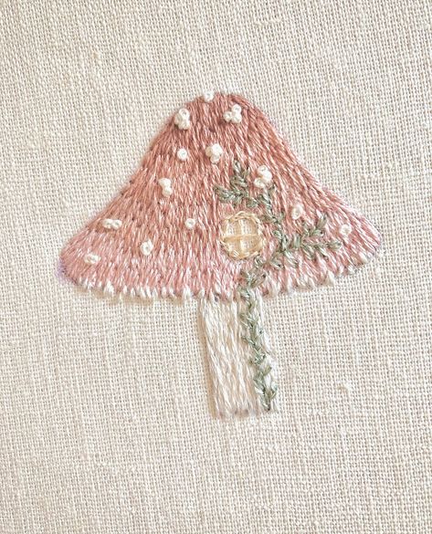 Nicki Franklin Embroidery, Embroidery Fairytale, Embroidered Fairy, Mushroom Fairy House, Textile Art Embroidery, Mushroom Fairy, Fabric Embellishment, Hand Embroidery Patterns Flowers, Redwork Embroidery