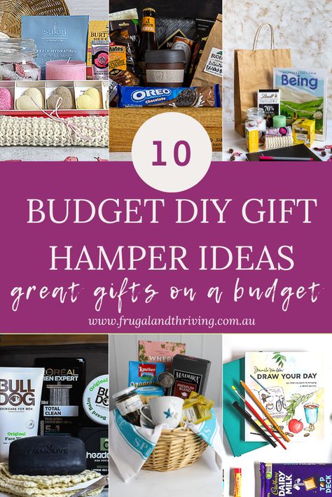 Looking for some DIY hamper ideas? Hampers make great gifts. Save money and personalise the hamper to your recipient by making your own. #frugalgifts #giftideas #diygiftideas #frugalgiftideas Cheap Hamper Ideas, Food Hamper Ideas Gift, Family Hamper Ideas, Easy Hamper Ideas, Christmas Hamper Gift Ideas, Homemade Christmas Hamper Ideas, Hamper Ideas Christmas, Small Christmas Hamper Ideas, Hamper Ideas For Best Friend