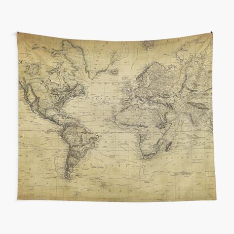 Get my art printed on awesome products. Support me at Redbubble #RBandME: https://www.redbubble.com/i/tapestry/Vintage-Map-by-ArtsyWishy/67387507.PCFHB?asc=u World Map Tapestry, Map Tapestry, Retro Map, Tapestry Vintage, World Map Poster, Old World Maps, Tapestry Wall Art, Tapestry Art, Wall Maps