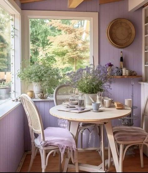 Cottagecore House Interior, Lavender Kitchen, Cottagecore House, Purple Kitchen, Kitchen Nook, Pretty Room, Dream Room Inspiration, Breakfast Nook, Dream Rooms