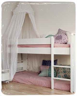 High Street Market: Little Girls Room Girls Room Bunk Beds, Bunk Beds Boys, Girls Bunk Beds, Kids Room Bed, Kids Room Ideas, Design Ložnic, Small Kids Room, Kura Bed, Loft Bunk Beds