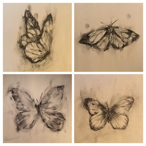 Aesthetic Butterflies Drawing, Butterfly Charcoal Drawing, Dark Butterfly Drawing, Grunge Butterfly Drawing, Bitterly Drawing, Butterfly Ink Drawing, Butterfly Sketch Ideas, Aesthetic Butterfly Sketch, Sketches Of Butterflies