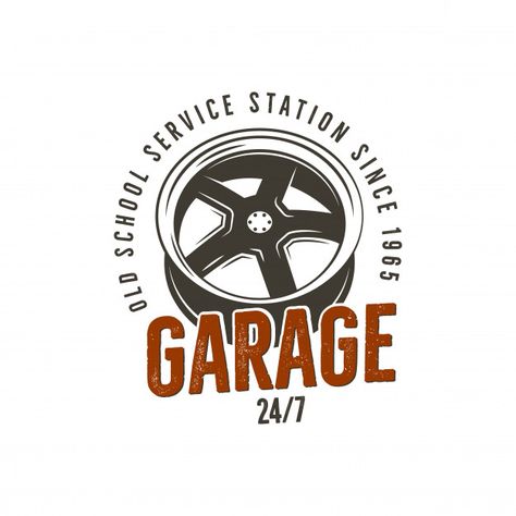 Garage old school service station label.... | Premium Vector #Freepik #vector #vintage #label #car #school Garage Logo, Car Logo Design, Hot Wheels Garage, Automotive Illustration, Logo Design Set, Service Logo, Vintage Logo Design, Logo Line, Service Station