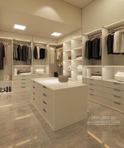 Walk In Wardrobe With Island, Dressing Room With Island, Walk In Closet White, Dressing Room Island, Master Walk In Closet, Island With Drawers, Shoes In Closet, Walking Wardrobe, Shoes Wardrobe