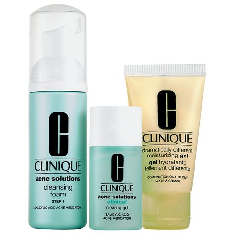 Acne Solutions Clinical Clearing Kit - CLINIQUE | Sephora Clinique Acne, Clinique Acne Solutions, Salicylic Acid Acne, How To Get Rid Of Pimples, Acne Solutions, Clearer Skin, Acne Spots, Oily Skin Care, Acne Blemishes