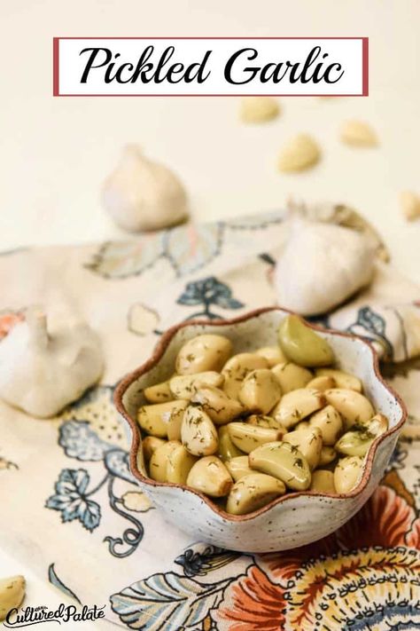 This Pickled Garlic Recipe is super easy to make and delicious to eat! The health benefits of garlic and pickled garlic will convince you to add it to your diet! #myculturedpalate #garlic #pickles #garden Garlic Pickles, Health Benefits Of Garlic, Benefits Of Garlic, Garlic Health Benefits, Garlic Recipe, Garlic Benefits, Pickled Garlic, Diet Desserts, Pickled Veggies