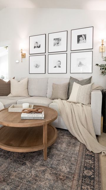 Living With Meg, Neutral Home Decor Living Room Small Spaces, Transitional Apartment Living Room, Beige Couch Grey Pillows, Modern Natural Living Room Decor, Bare Walls Living Room, Style A Beige Couch, House Decor Furniture, Neutral Cozy Living Room Small Spaces