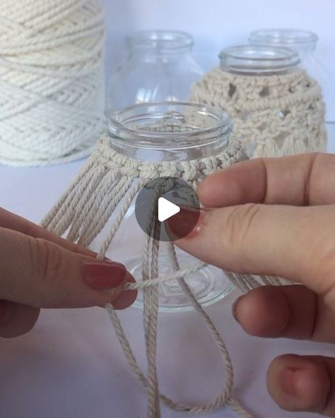 Mason Jar Macrame Diy, Macrame Jars, Jar Macrame, Jar Candle Holders, Macrame Candle Holder, Wine Glass Hanger, Making Macrame, Mini Candle Holders, Boho Crafts