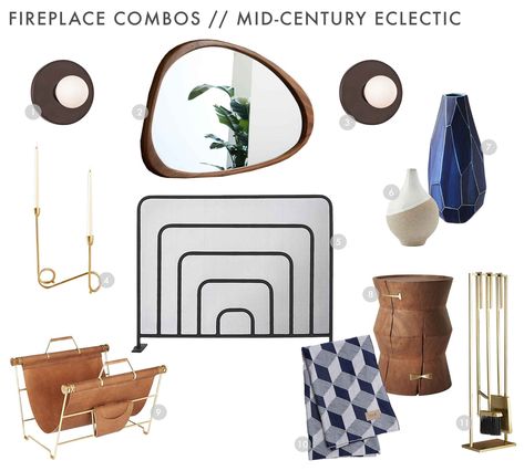 Emily Henderson Design Combos Fireplace Mid Century Eclectic Fireplace Mid Century, Modern Mantle Decor, Living Room Eclectic, Modern Mantle, Mid Century Modern Fireplace, College Living Room Decor, Eclectic Design Style, Mantel Styling, Mid Century Eclectic